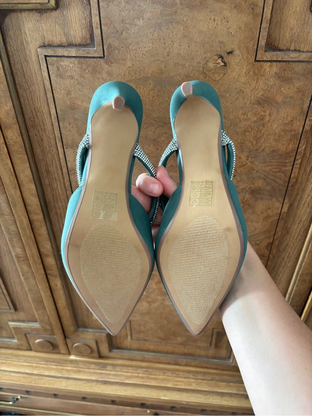 Journee Collection Emerald Green Pointed-Toe Rhinestone-Knot Mules
